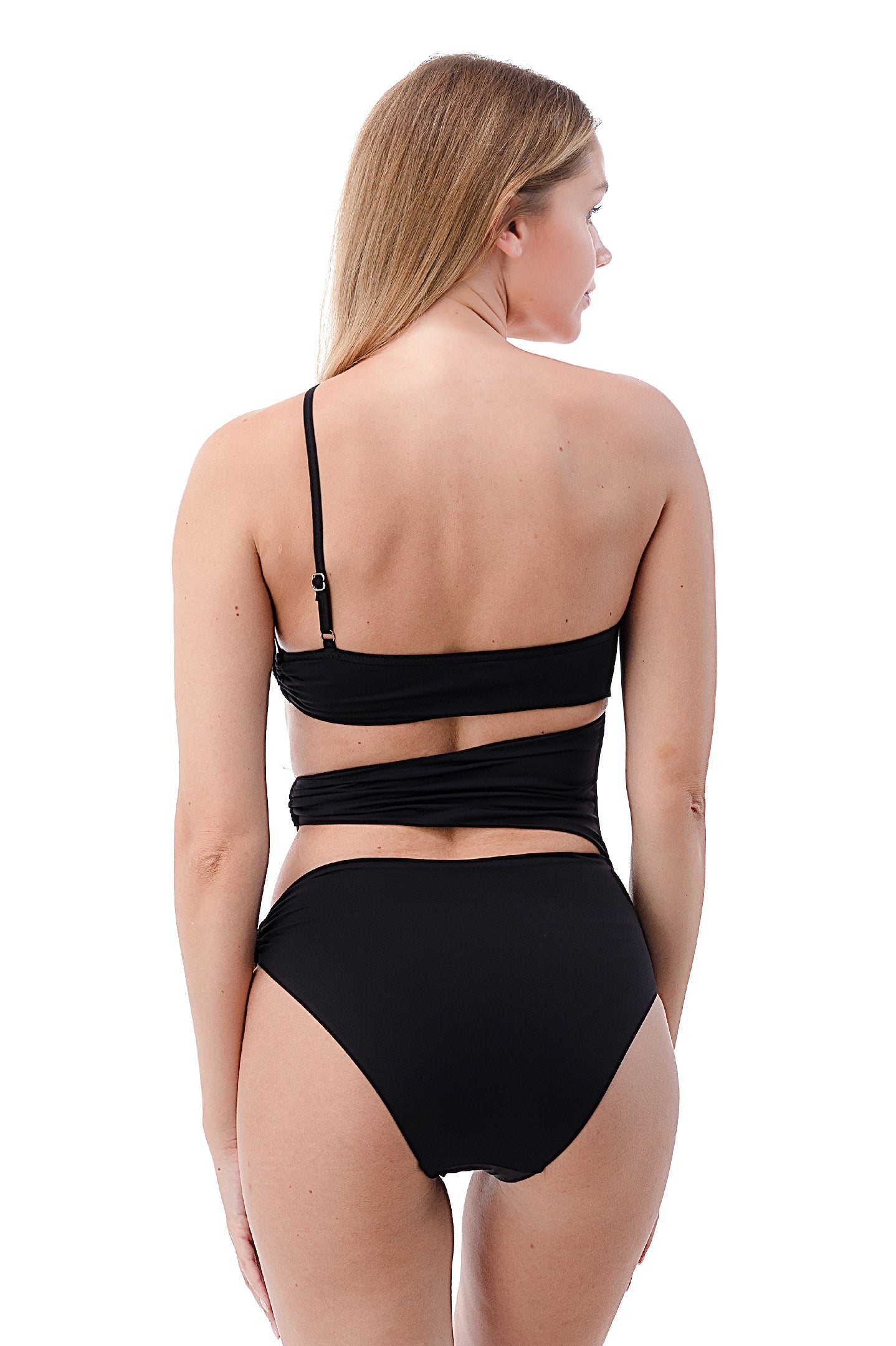 Carmelie Ring Side Asymmetric One-Piece, Cata Freer, Solid Black