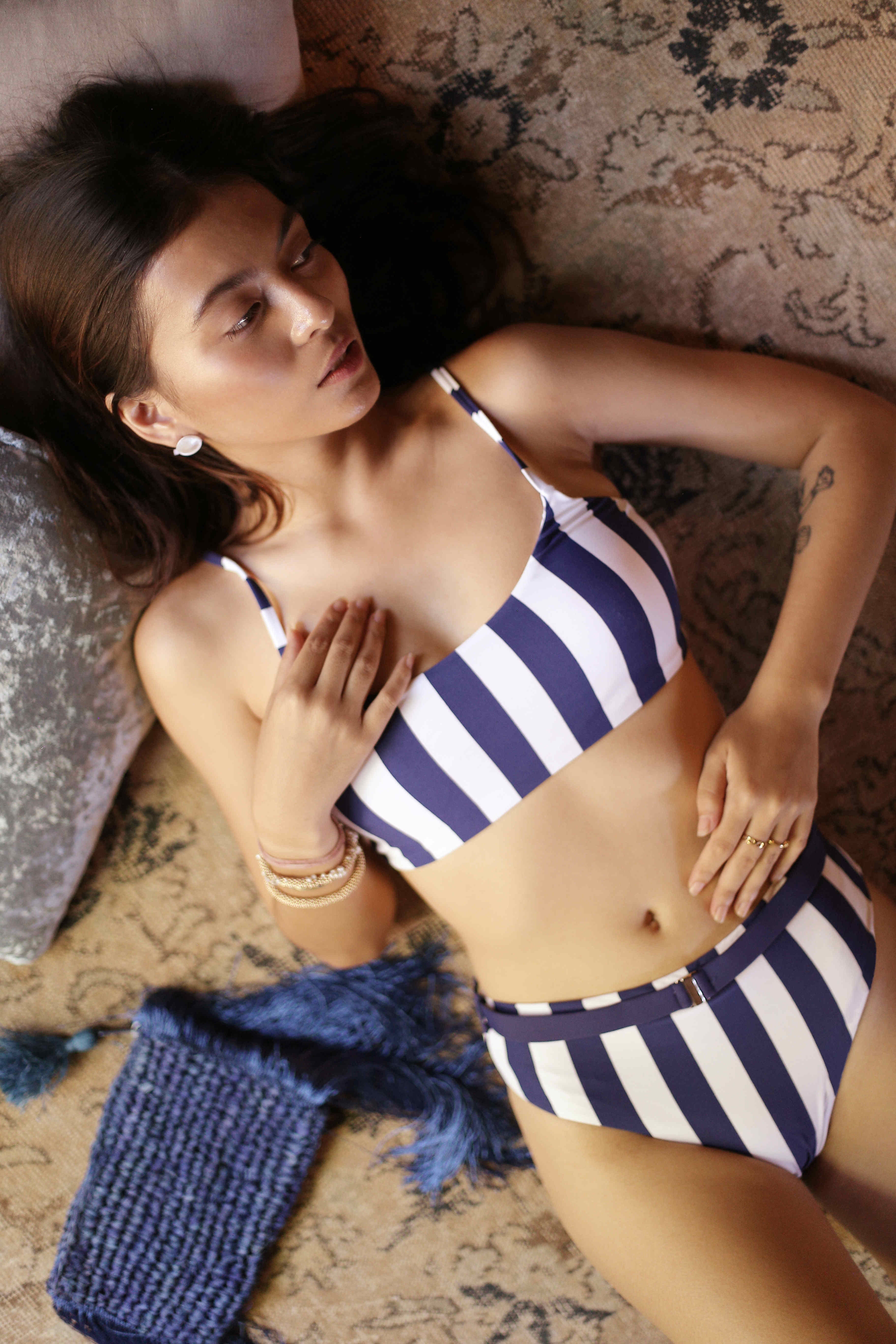 Striped Tank Top w/ Belted Bottom Swimsuit