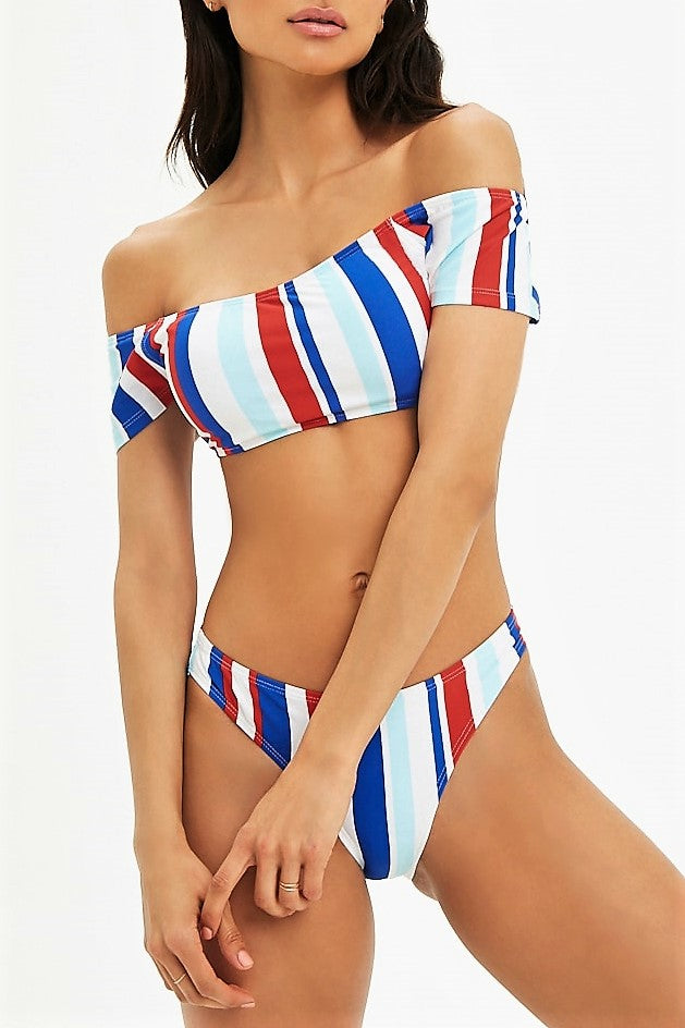 Lido Striped Off-Shoulder Bikini Set